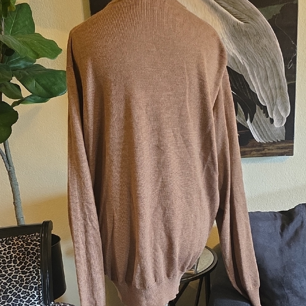 Peter Millar Merino Wool Silk Tan V-Neck Sweater - Picture 4 of 5